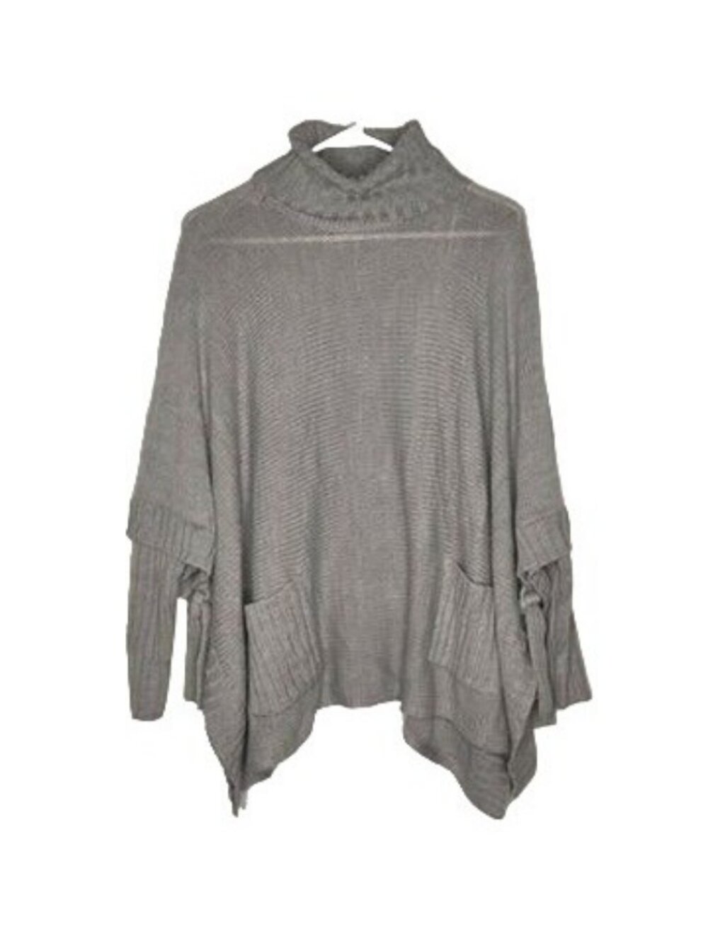 Roll Neck Womens S/M Gray Poncho Sweater Pockets Cozy Oversized Asymetrical Boho
